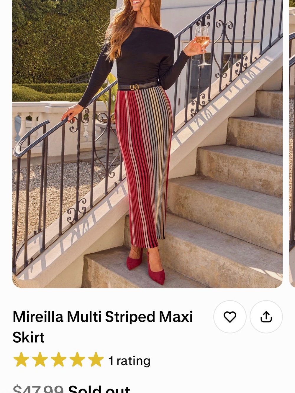 Ribbed Knit Stripe Maxi Skirt - Red Multi